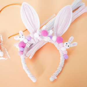 Diadema de orejas de conejo de Pascua con limpiapipas, kit de manualidades DIY, accesorio de pelo de peluche lindo <span class=keywords><strong>para</strong></span> niñas, fiesta de primavera - Product Image 2