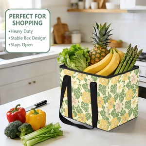 Loq Moq Tropical Flower Food Storage Box Nylon Foldable Reusable Custom Shopping Bags Grocery Tote with Double Handle - Product Image 5