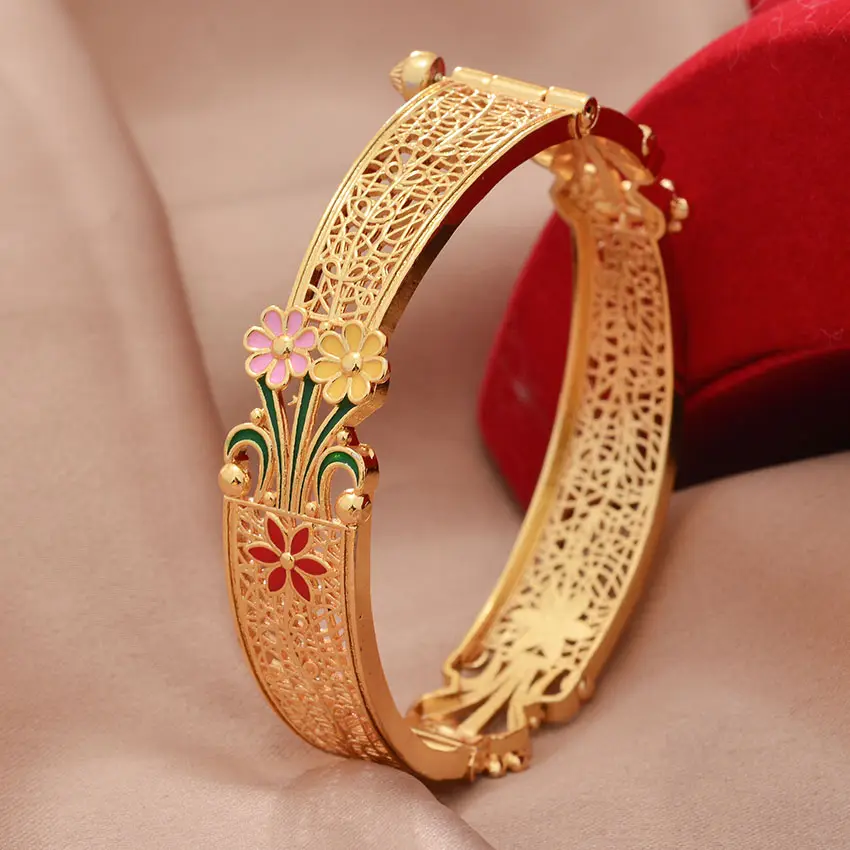 Gold Color Dubai Gold Bangles For Women Bracelets Gift African Bangle Ethiopian Gold 24k Middle East Wedding Jewelry