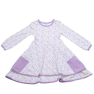 Robe de Saint-Valentin Robe à manches longues pour petites filles Robe à col rond Coeurs pleins Double couches Robes à volutes avec poches