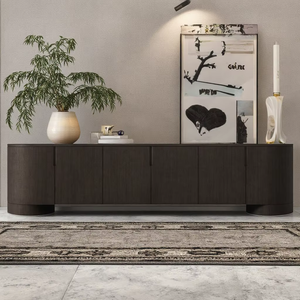Juego de Muebles de Sala de Estar de Lujo Estilo Americano, Mueble para TV de Madera Sólida de Roble, Consola Moderna de 6 Puertas - Product Image 3