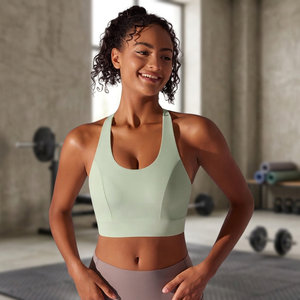 Soutien-gorge de sport sans couture à col carré, bretelles spaghetti, maintien moyen, vert menthe uni, pour femme - Product Image 3