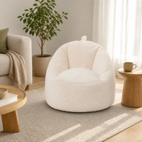 Sillón Reclinable Moderno de Piel Sintética Sherpa Color Crema, Sofá Tipo Puff con Respaldo Alto para Sala de Estar o Dormitorio