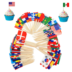 24 Stuzzicadenti in Legno Ecologici Usa e Getta con Bandiere Nazionali Assortite per Decorazione Torte e Alimenti - Product Image 1