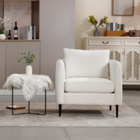 Fauteuil d'appoint moderne en velours ivoire, fauteuil incurvé avec coussin de dossier réglable, pieds en métal durables, canapé confortable pour salon