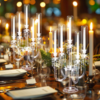 Candélabre en acrylique à 5 bras, porte-bougie transparent, centre de table pour mariage, support de bougie avec cylindre