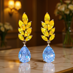 Boucles d'oreilles pendantes pour femme E824, en cristal de citrine jaune, forme végétale, sertissage griffe, bijoux de luxe pour soirée - Product Image 2