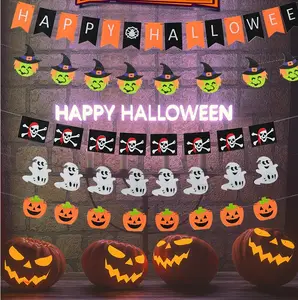 Custom jack-o'-lantern Skull Spider Non-Woven Hanging Banners Signs Triangle Flags Garland for Happy Halloween event Party Decor