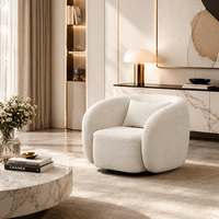 Fauteuil en tissu bouclé blanc de designer italien moderne, idéal pour appartement, canapé de loisirs en arc, mousse haute densité compressée sous vide