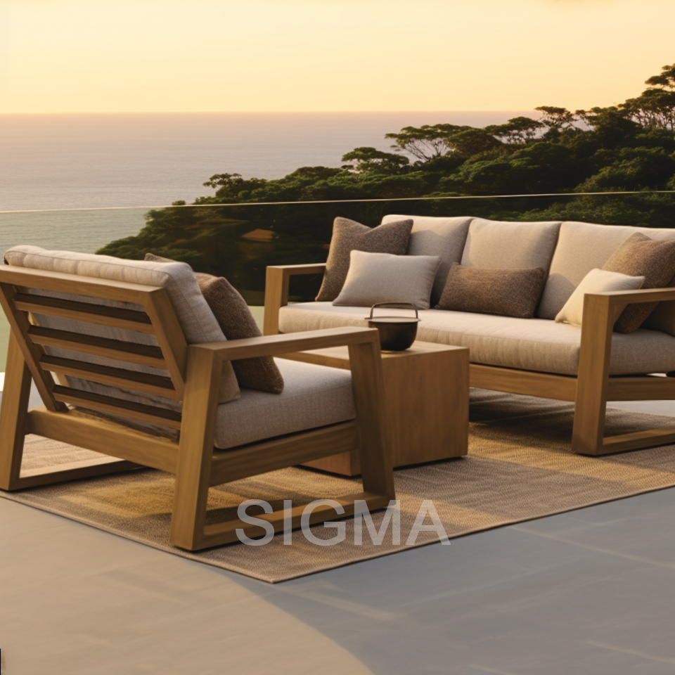 High end modern weathered wooden sofa set home garden patio outdoor teak furniture with cushion