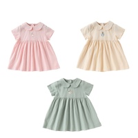 Nouvelle robe à manches courtes pour bébé, détails brodés, 100% coton, col de poupée, vente en gros, robe d'été pour bébé fille, robe de bébé personnalisée