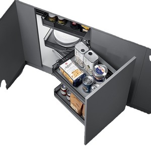 Unihopper <b>Corner</b> Cabinet Double Layer Pull Out <b>Basket</b> Shelf L Shape Damping Linkage Modern Minimalist Style Iron Chrome Plating - Product Image 4