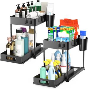 2 Tier Pull Out Under Sink Organizers and <b>Storage</b> Under <b>Kitchen</b> Sink Organizer with Drawer - Product Image 1