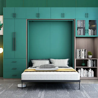 Lit Escamotable Mural en Bois Rotatif, Combiné Invisible, Multi-Fonctionnel avec Armoire, Bureau et Bibliothèque