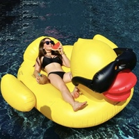 Bouée gonflable en PVC pour adulte en forme de canard avec lunettes, lit flottant, aspect canard jaune, idéale pour s'asseoir et s'allonger, style unique