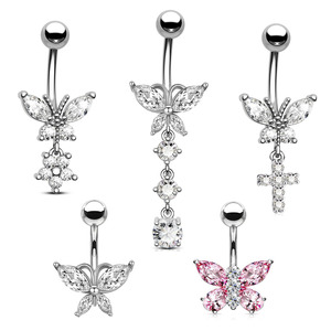 <span class=keywords><strong>Piercing</strong></span> de <span class=keywords><strong>nombril</strong></span> tendance en acier chirurgical, motif papillon et croix, orné de zircon, étanche, bijoux de <span class=keywords><strong>piercing</strong></span> pour le ventre - Product Image 5