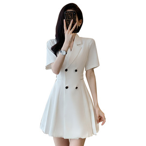 White Suit Dress Women Spring Summer 2023 Professional Mid Length Fit And Flare Notched Neckline Solid Color Career Dress - Product Image 5