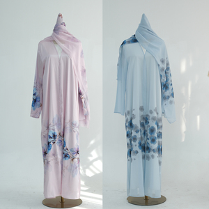 Nouvel ensemble Abaya 2026 à ouverture frontale pour femmes musulmanes, robe imprimée florale avec hijab assorti, vêtements islamiques élégants pour femmes - Product Image 6