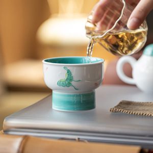 Guanlan Large Master Cup Turquoise Green Ceramic <b>Teacup</b> Butterfly Flower Design Kung Fu Tea Set - Product Image 1