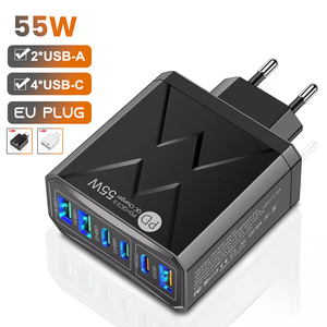 Caricabatterie da Viaggio EU <span class=keywords><strong>6</strong></span> in 1 55W PD USB Ricarica Rapida QC3.0 per <span class=keywords><strong>iPhone</strong></span> 17 16 15 Pro Max Samsung Huawei - Product Image 1