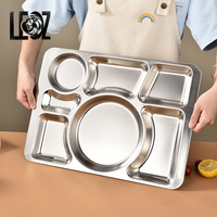 Plateau de service rectangulaire en acier inoxydable avec sept compartiments pour la rentrée scolaire, assiette divisée et boîte à lunch