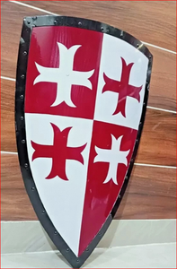 Escudo de Caballero Cruzado Medieval de Acero con Cruz Roja y Blanca - Product Image 2