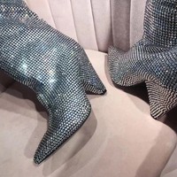 Nouvelles Bottes Hautes Femme 2026 à Bout Pointu, Entièrement Ornées de Strass, Froncées, Style Décontracté, à Enfiler, Talon Haut, Style Défilé, Chaussures pour Dames