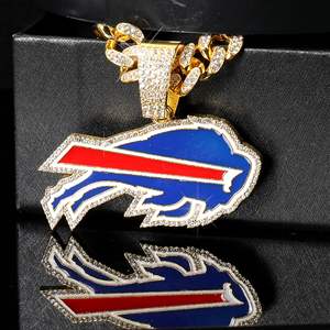 Benutzer definierte Luxus Herren Buffalo Bills versilbert & vergoldet kubanische Glieder kette Hip Hop Full Iced Out Crystal Team Logo Anhänger - Product Image 4