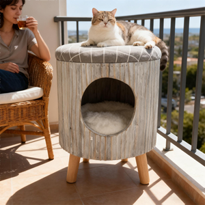 Neues Design Natürliches Strohnest Handgewebtes Haustierhaus Winter Warmes Katzenbett Katzen-Kratzbrett Kreativer Hocker Katzennest - Product Image 1