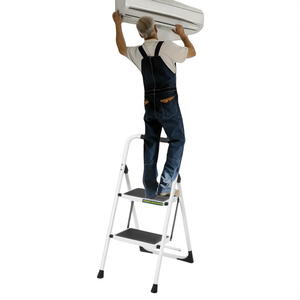 Escalera Plegable Portátil Blanca de 2 Peldaños, con Pedales Anchos Antideslizantes y Pasamanos, Capacidad de 330 Libras, para Limpieza del Hogar y la Cocina - Product Image 1