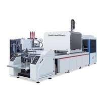 Machine de fabrication de boîtes entièrement automatique à positionnement visuel avec système d'alimentation et de collage, formage de boîtes, alimentation et pose des coins, formage d'emballages