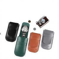 Eonluxe – Boîte de rangement pour montres en cuir véritable, pochette de voyage portable, noire et marron, légère et sécurisée pour le rangement quotidien et la présentation