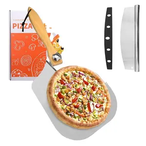 2 Buah Gawai Dapur Bebas BPA Alat Saji Makanan Pegangan Kayu Pizza Kupas dan Pemotong Pizza Set