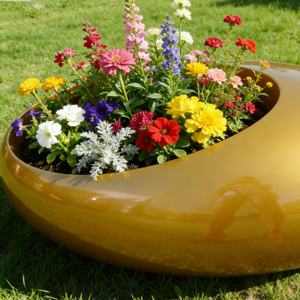 Jardinière Moderne en Fibre de Verre en Forme d'Œuf, Finition Dorée Brillante, Idéale <span class=keywords><strong>pour</strong></span> une Décoration Contemporaine - Product Image 1