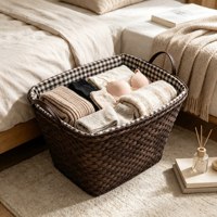 Panier de rangement en rotin tressé en plastique PP avec poignées, écologique, multi-usages, pour l'organisation de la maison, salon, salle de bain