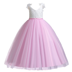 Children's Long Princess Dress Pink V Neck Ball Gown Tutu Skirt For Flower Girls 628 - Product Image 4