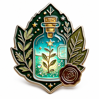 Broche personnalisée en émail « Potion Magique » avec feuille de plante et sceau de cire, pour costume, blazer, cadeau