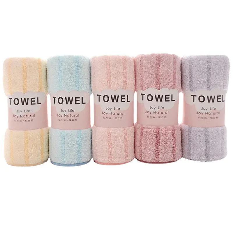 wholesale quick drying microfiber towel coral velvet soft absorbent towel stripe face towel set