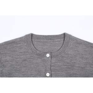 Extra Fine Thin Lightweight Merino Wool Knitted <b>Women's</b> <b>Cardigan</b> Fashionable Crew Neck Long Sleeves Solid Pattern Autumn Season - Product Image 3