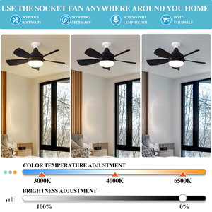 Quạt Trần Bóng đèn di chuyển đầu 360 xoay xoay điều khiển từ xa điện mờ trắng E27 quạt trần hiện đại với ánh sáng - Product Image 4