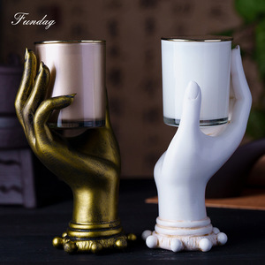 Fundag Hand Candle Holder Gold And White Decorative Scented Candle Stand For Home Aromatherapy - Product Image 1