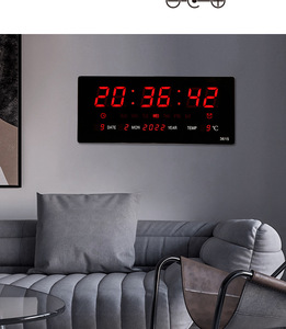 Horloge murale numérique LED surdimensionnée JIN PENG de 14,1 pouces avec date, jour et température pour la décoration de la maison et du bureau - Product Image 2