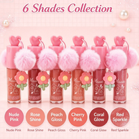 Gloss à lèvres miroir avec pendentif fleur pompon, lot de 24 pièces, kit de gloss hydratant non collant, maquillage pour les lèvres mignon pour femmes