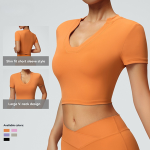 Camiseta Deportiva de Yoga y Top de Entrenamiento para <span class=keywords><strong>Mujer</strong></span>, Económica, Informal, de Nailon, Ligera, Transpirable, de Secado Rápido, Ajustada, para Gimnasio y Yoga - Product Image 5