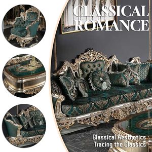 Sofá tallado Vintage de madera maciza de estilo francés de lujo, diseño de sofá, muebles clásicos, juego de sofá seccional para sala de estar - Product Image 2