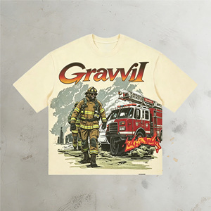 T-shirt vintage pour homme avec motif de pompier, col rond, manches courtes, style rétro, streetwear, décontracté, à porter au quotidien - Product Image 2