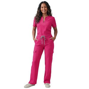 Women Hospital <b>Scrubs</b> <b>Set</b> V Neck Purple Moisture Wicking Split Uniform For Medical Beauty Salon Workwear - Product Image 3