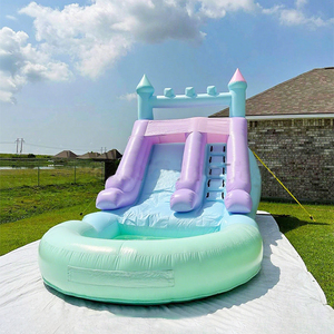 Château gonflable commercial arc-en-ciel pastel rose avec toboggan aquatique Hupfburg pour enfants - Product Image 1