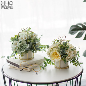 Ensemble de tournesols artificiels en céramique avec vase doré, plante en pot, pot de fleurs décoratif pour la maison, style nordique - Product Image 3