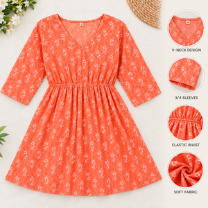 Women <b>Coral</b> Square Collar Long Sleeve Natural Waist A-Line Woven Midi Casual Ethnic Printed Cotton Kurti Tunic <b>Top</b> - Product Image 5